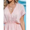 CUPSHE Women Beach Cover Up V Neck Short Sleeve Striped Midi Swimsuit Coverup Dress XS-XXL(Light Pink)
