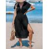 CUPSHE Women Beach Cover Up V Neck Short Sleeve Striped Midi Swimsuit Coverup Dress XS-XXL(Solid Black)