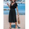 CUPSHE Women Beach Cover Up V Neck Short Sleeve Striped Midi Swimsuit Coverup Dress XS-XXL(Solid Black)
