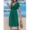 CUPSHE Women Beach Cover Up V Neck Short Sleeve Striped Midi Swimsuit Coverup Dress XS-XXL(Solid Green)