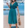 CUPSHE Women Beach Cover Up V Neck Short Sleeve Striped Midi Swimsuit Coverup Dress XS-XXL(Solid Teal)
