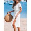 CUPSHE Women Beach Cover Up V Neck Short Sleeve Striped Midi Swimsuit Coverup Dress XS-XXL(Solid White)