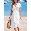 CUPSHE Women Beach Cover Up V Neck Short Sleeve Striped Midi Swimsuit Coverup Dress XS-XXL(Solid White)
