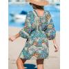 CUPSHE Women Casual Boho Sundress Summer Floral Print Tie Front Dress 3/4 Sleeves Paisley Beach Mini Dresses(Dark Blue)