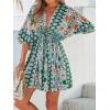 CUPSHE Women Casual Boho Sundress Summer Floral Print Tie Front Dress 3/4 Sleeves Paisley Beach Mini Dresses(Green)
