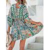 CUPSHE Women Casual Boho Sundress Summer Floral Print Tie Front Dress 3/4 Sleeves Paisley Beach Mini Dresses(Green)