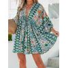 CUPSHE Women Casual Boho Sundress Summer Floral Print Tie Front Dress 3/4 Sleeves Paisley Beach Mini Dresses(Green)