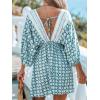 CUPSHE Women Casual Boho Sundress Summer Floral Print Tie Front Dress 3/4 Sleeves Paisley Beach Mini Dresses(Light Blue)
