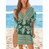 CUPSHE Women Casual Boho Sundress Summer Floral Print Tie Front Dress 3/4 Sleeves Paisley Beach Mini Dresses(Olive Green)