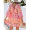 CUPSHE Women Casual Boho Sundress Summer Floral Print Tie Front Dress 3/4 Sleeves Paisley Beach Mini Dresses(Pink)