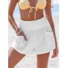 CUPSHE Women Coverup Shorts Smocked Waist High Rise Swimsuit Coverup Shorts with Side Pockets(White)
