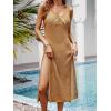 CUPSHE Women Crochet Swimsuit Cover Up Sleeveless Hollow Out Long Swimwear Coverup 2026 Split Mesh Beach Dress(Brown)