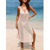 CUPSHE Women Crochet Swimsuit Cover Up Sleeveless Hollow Out Long Swimwear Coverup 2026 Split Mesh Beach Dress(Pink)