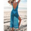 CUPSHE Women Crochet Swimsuit Cover Up Sleeveless Hollow Out Long Swimwear Coverup 2026 Split Mesh Beach Dress(Teal)