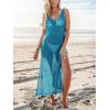 CUPSHE Women Crochet Swimsuit Cover Up Sleeveless Hollow Out Long Swimwear Coverup 2026 Split Mesh Beach Dress(Teal)
