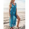 CUPSHE Women Crochet Swimsuit Cover Up Sleeveless Hollow Out Long Swimwear Coverup 2026 Split Mesh Beach Dress(Teal)