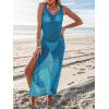 CUPSHE Women Crochet Swimsuit Cover Up Sleeveless Hollow Out Long Swimwear Coverup 2026 Split Mesh Beach Dress(Teal)