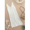 CUPSHE Women Crochet Swimsuit Cover Up Sleeveless Hollow Out Long Swimwear Coverup 2026 Split Mesh Beach Dress(White)