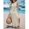 CUPSHE Women Cutout Bodycon Maxi Cover-Up Dress Crew Neck Sleeveless Cover Up Summer(Beige)