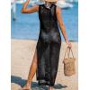 CUPSHE Women Cutout Bodycon Maxi Cover-Up Dress Crew Neck Sleeveless Cover Up Summer(Black)