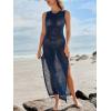 CUPSHE Women Cutout Bodycon Maxi Cover-Up Dress Crew Neck Sleeveless Cover Up Summer(Navy)