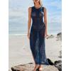CUPSHE Women Cutout Bodycon Maxi Cover-Up Dress Crew Neck Sleeveless Cover Up Summer(Navy)