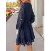 CUPSHE Women Elegant V Neck Lace Peasant Sleeve Mini Summer Dress Elastic High Waist A Line Casual Wedding Guest Dress(Blue)