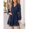 CUPSHE Women Elegant V Neck Lace Peasant Sleeve Mini Summer Dress Elastic High Waist A Line Casual Wedding Guest Dress(Blue)