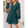 CUPSHE Women Elegant V Neck Lace Peasant Sleeve Mini Summer Dress Elastic High Waist A Line Casual Wedding Guest Dress(Hunter Green)