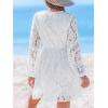 CUPSHE Women Elegant V Neck Lace Peasant Sleeve Mini Summer Dress Elastic High Waist A Line Casual Wedding Guest Dress(White)