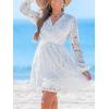 CUPSHE Women Elegant V Neck Lace Peasant Sleeve Mini Summer Dress Elastic High Waist A Line Casual Wedding Guest Dress(White)