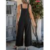 CUPSHE Women Fall Bib Overalls Cotton Adjustable Straps Wide Leg Square Neck Side Buttons Jumpsuit with Pockets(Black)