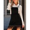 CUPSHE Women Fall Overall Bib Tassel Dresses Faux Western Pinafore Suspender Fringe Studs Mini Dress with Pockets(Black)