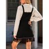 CUPSHE Women Fall Overall Bib Tassel Dresses Faux Western Pinafore Suspender Fringe Studs Mini Dress with Pockets(Black)