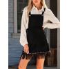 CUPSHE Women Fall Overall Bib Tassel Dresses Faux Western Pinafore Suspender Fringe Studs Mini Dress with Pockets(Black)