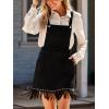CUPSHE Women Fall Overall Bib Tassel Dresses Faux Western Pinafore Suspender Fringe Studs Mini Dress with Pockets(Black)