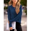 CUPSHE Women Fall Sweater Cable Knit Long Sleeve Crewneck Casual Winter Cozy Pullover Tops(Blue)