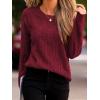 CUPSHE Women Fall Sweater Cable Knit Long Sleeve Crewneck Casual Winter Cozy Pullover Tops(Burgundy)