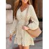 CUPSHE Women Geo V Neck Fall Dress Sleeveless Smocked Waist A Line Long Sleeve Button Casual Sundress Mini Dress(Brown)