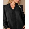 CUPSHE Women Long Sleeve Lace Tops Dressy V Neck Fall Shirts Black Office Blouses 2025(Black)
