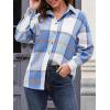 CUPSHE Women Long Sleeve Plaid Button Down Tops Casual V Neck Oversized Shirt Blouse(Blue)