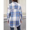 CUPSHE Women Long Sleeve Plaid Button Down Tops Casual V Neck Oversized Shirt Blouse(Blue)