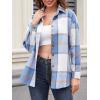 CUPSHE Women Long Sleeve Plaid Button Down Tops Casual V Neck Oversized Shirt Blouse(Blue)