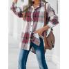 CUPSHE Women Long Sleeve Plaid Button Down Tops Casual V Neck Oversized Shirt Blouse(Red)