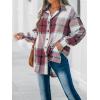 CUPSHE Women Long Sleeve Plaid Button Down Tops Casual V Neck Oversized Shirt Blouse(Red)
