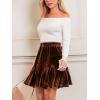 CUPSHE Women Mini Skirts Ruffled Pleated Flared Velvet High Elastic Waisted Dressy(Brown)