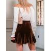 CUPSHE Women Mini Skirts Ruffled Pleated Flared Velvet High Elastic Waisted Dressy(Brown)
