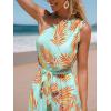 CUPSHE Women One Shoulder Summer Jumpsuit with Pocket Elastic Waist Tie Overall Wide Leg Casual Beach Holiday Romper(Tropical Mint)