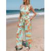 CUPSHE Women One Shoulder Summer Jumpsuit with Pocket Elastic Waist Tie Overall Wide Leg Casual Beach Holiday Romper(Tropical Mint)