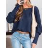 CUPSHE Women Open Back Long Sleeve Tops Trendy Going Out Casual Basic Shirts(Blue)